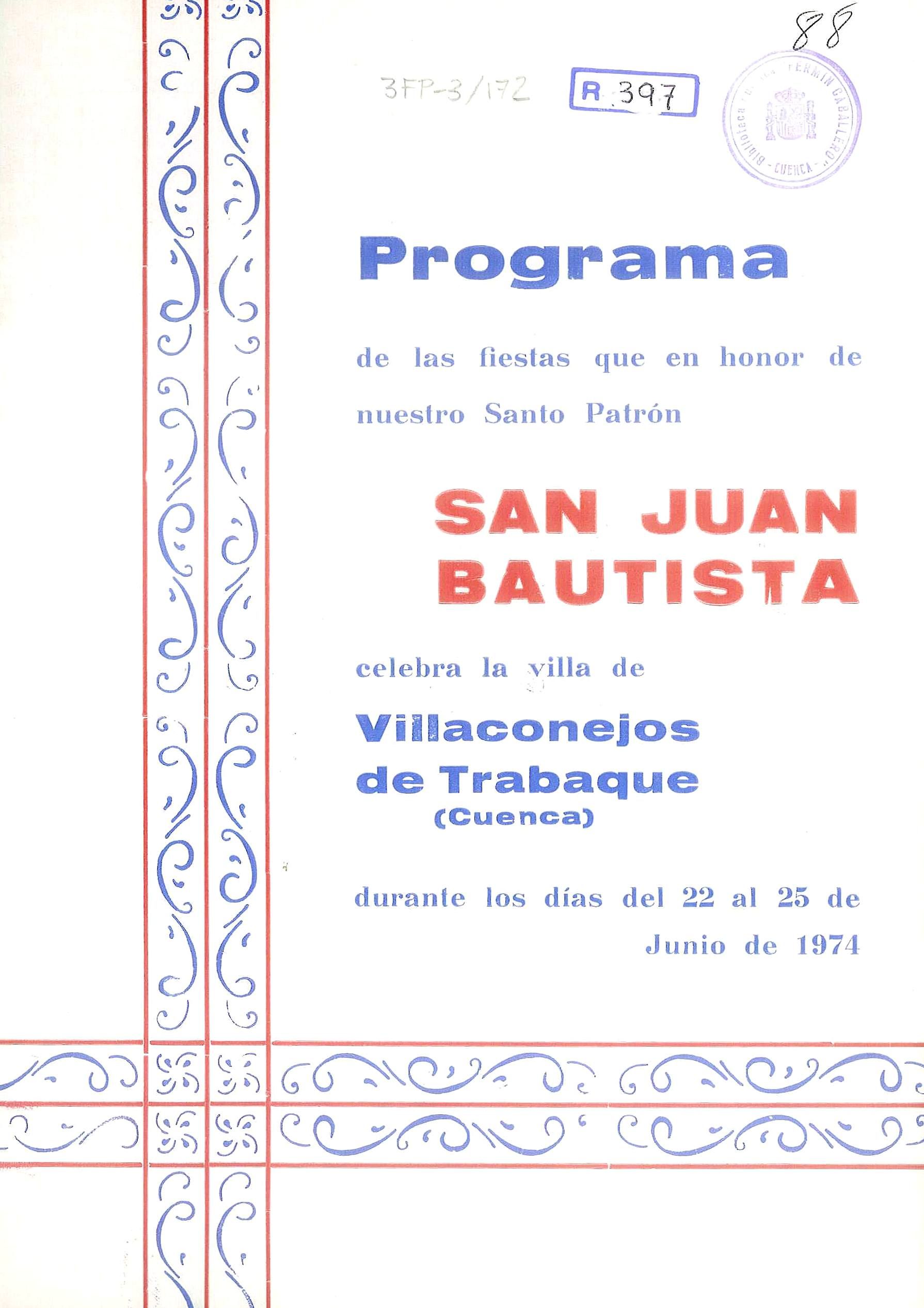 Fiestas patronales en honor a San Juan Bautista 1974 Villaconejos de Trabaque
